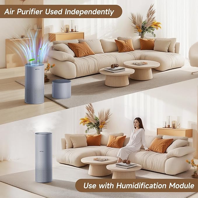 Afloia Humidifier and Air Purifier in One, Air Purifier and Evaporative Humidifier Combo for Home, 24dB Quiet Air Cleaner Remove Pets Dust Dander Hair Allergy Pollen Smoke Smell for Room, Dark Blue