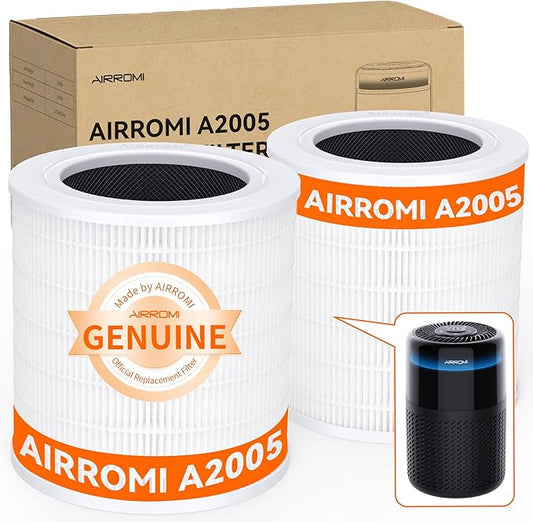 AIRROMI A2005 HEPA Air Purifier Replacement Filter, 3-In-1 Original Filter, Remove 99.97% of 0.3 Micron Particle 2Pack White