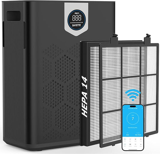 Smart Air Purifiers for Home Large Room, H14 Air Purifier with Washable Filters Up to 3000 Ft², APP & Voice Control & 22 dB Sleep Mode for Bedroom Living Room, Black