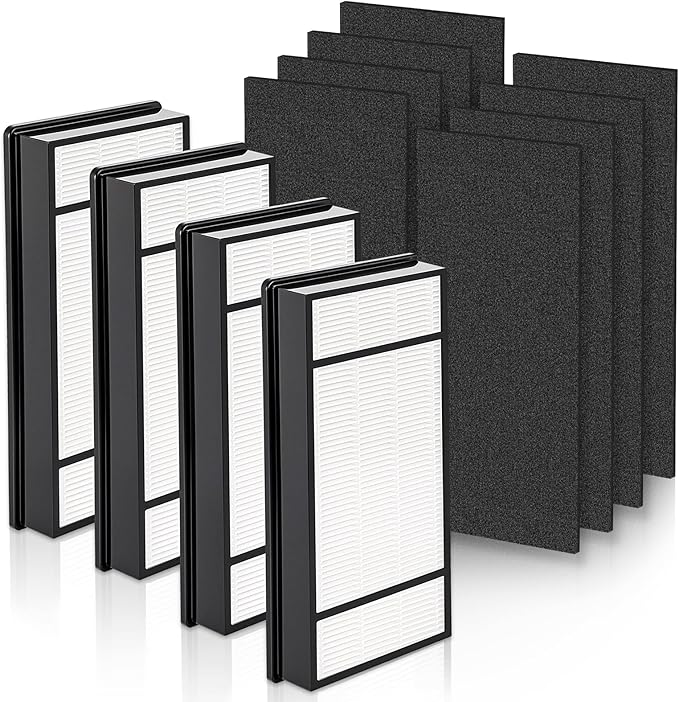 4*HEPA Filters+8*Carbon Filter, Compatible with Honeywell H Filter, True H13 HEPA Replacement Filters H Compatible with HRF-H1 HRF-H2, Fits Model HPA050, HPA150, HPA060, HPA160, HHT055, HHT155
