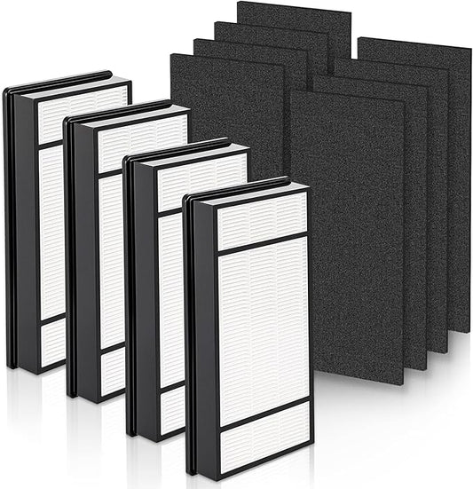 4*HEPA Filters+8*Carbon Filter, Compatible with Honeywell H Filter, True H13 HEPA Replacement Filters H Compatible with HRF-H1 HRF-H2, Fits Model HPA050, HPA150, HPA060, HPA160, HHT055, HHT155