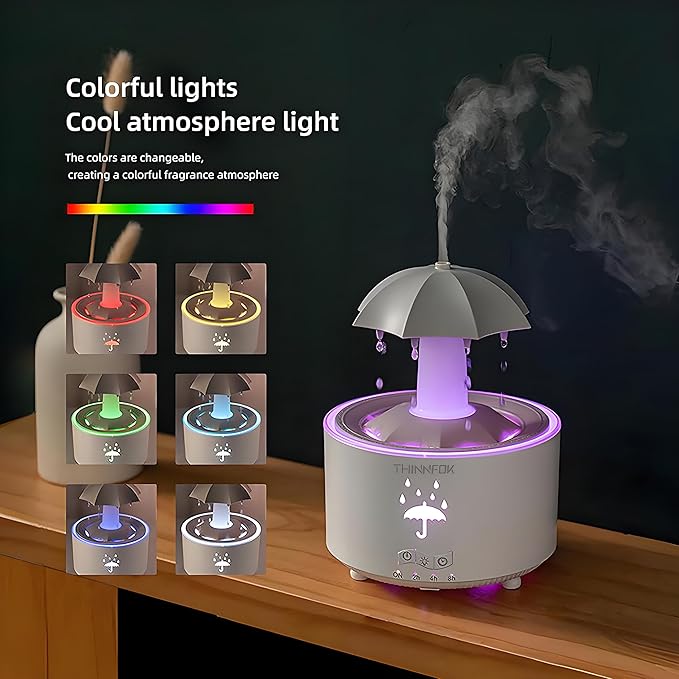 Humidifiers for Bedroom,Aromatherapy Essential Oils Diffuser,Quiet Ultrasonic Clouds and Cool Mist Humidifier, 7 Colors Breathing LED Light,Rotating Umbrella Rain Drops,Ideal Holiday Gifts for Home
