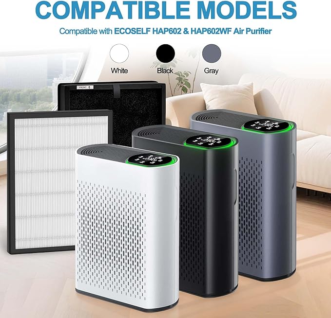 4 Pack HAP602 Replacement Filter for ECOSELF HAP602/HAP602WF Air Purifier, 3-IN-1 Filter Replacement, High-Efficient & Activated Carbon Filter for Home
