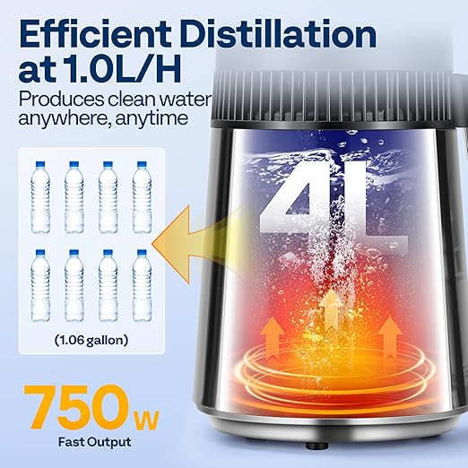 VIVOHOME Water Distiller Countertop 1.1 Gallon/4L 304 Stainless Steel Distilled Water Machine with Smart Switch Purifier Filter for Home Office