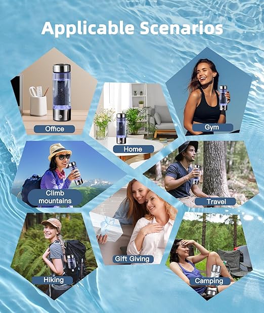 Premium Hydrogen Water Bottle with Advanced Electrolysis Technology, High Borosilicate Glass, Leak-Proof Design, 420ml Capacity, Enhances Skin Health, Sleep Quality, Metabolism, and Vitality