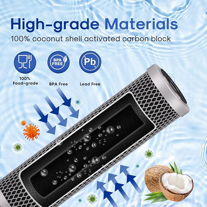 ICEPURE 1 Micron 10" x 2.5" Whole House Upgraded Coconut Shell Activated Water Filter Lead Remove Filter Cartridge Replacement for WFPFC8002, SCWH-5, WHCF-WHWC, FXWTC, CTO10-CQB, RO Unit, 4PACK