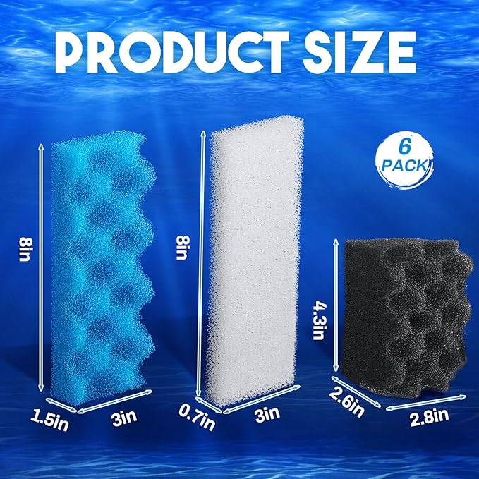 18 Pcs Compatible with 306/307 Bio Sponge Set Compatible with Aquarium Filters Including Blue White Black Bio Sponge for Replacement Filter Media Kit