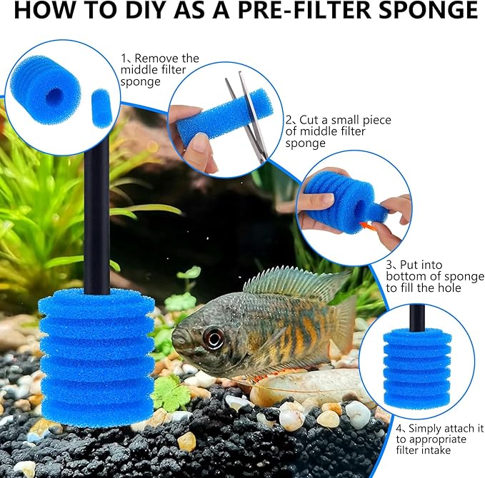 Bio Filter Sponge for Aquariums - 4 Pack, Washable and Reusable, Replacement Biological Filter Sponge Media for Fish Tanks
