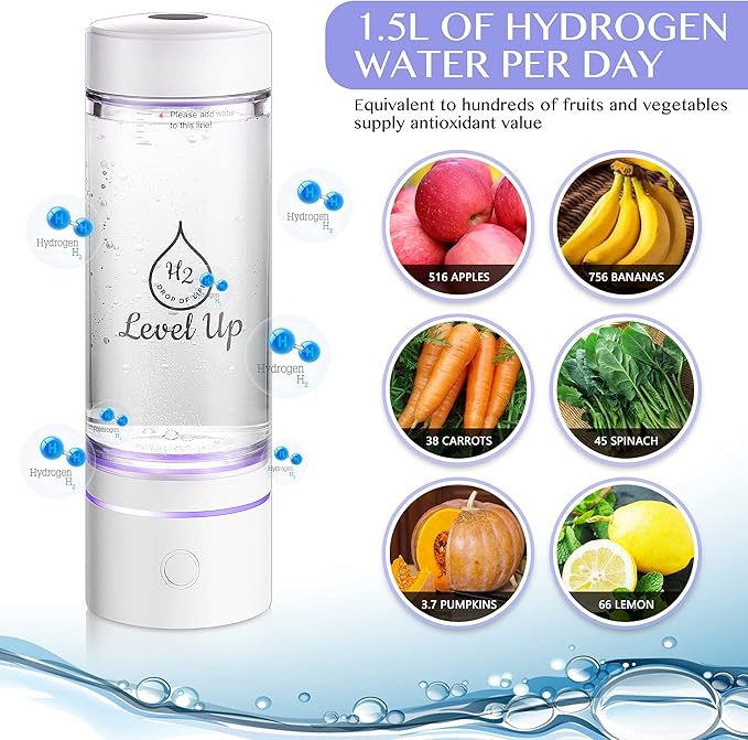 LevelUpWay 2025 Hydrogen Water Bottle Generator with SPE PEM Technology– Up to 4000 PPB – Dual Chamber – 250ml – (White) – Enhanced Hydration Solution