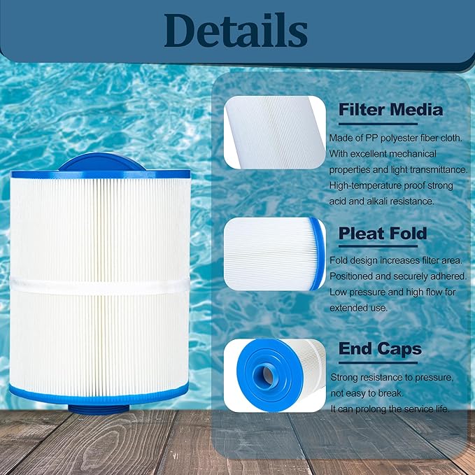 PAS50SV Hot Tub Filter Cartridge, Compatible with Artesian Spa Filter, Replaces for Unicel 6CH-502, Filbur FC-0311, PAS50SV-F2M, Baleen AK-90161, 50 sq.ft Spa Filter, 4 Pack