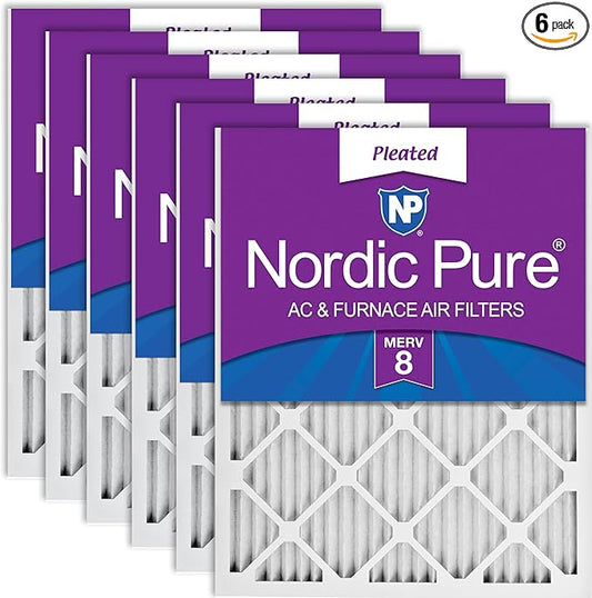 Nordic Pure 18x20x1 (17 1/2 x 19 1/2 x 3/4) Pleated MERV 8 Air Filters 6 Pack
