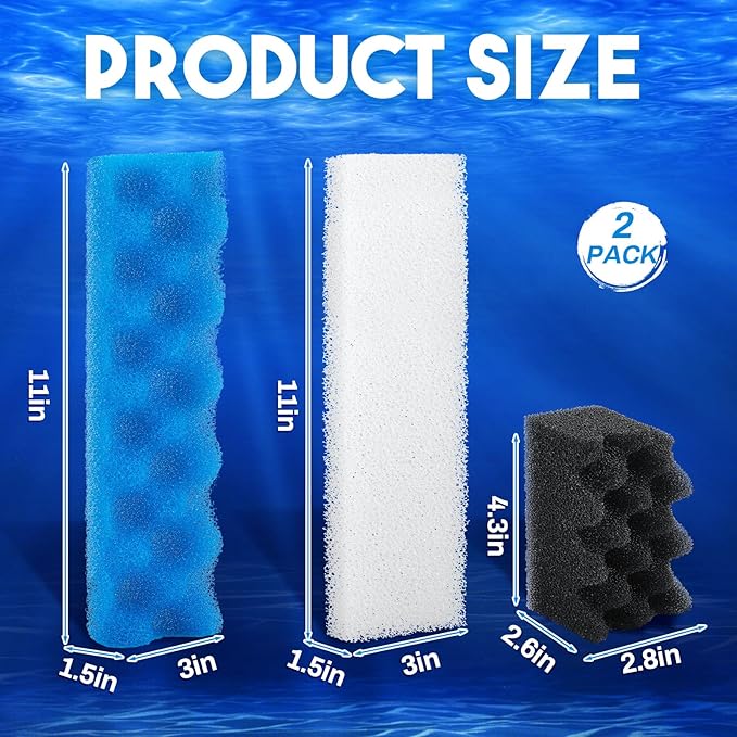 6 Pcs Aquarium Filters Bio Sponge Sets Compatible with Fluval 406/407, Including 2 Blue 2 White 2 Black Bio Sponge for Replacement Filter Media Kit