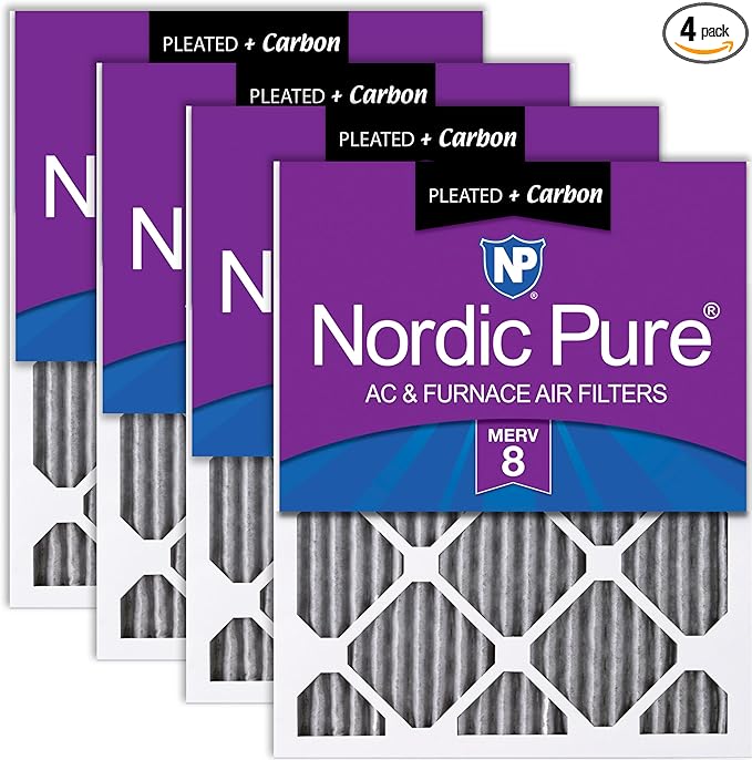 Nordic Pure 20x20x1 (Actual Size: 19 1/2 x 19 1/2 x 3/4) Furnace Air Filters MERV 8 Pleated Plus Carbon 4 Pack