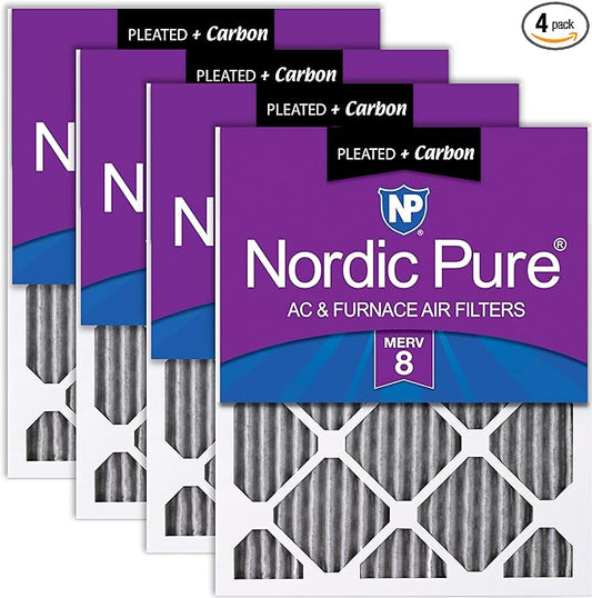 Nordic Pure 20x20x1 (Actual Size: 19 1/2 x 19 1/2 x 3/4) Furnace Air Filters MERV 8 Pleated Plus Carbon 4 Pack