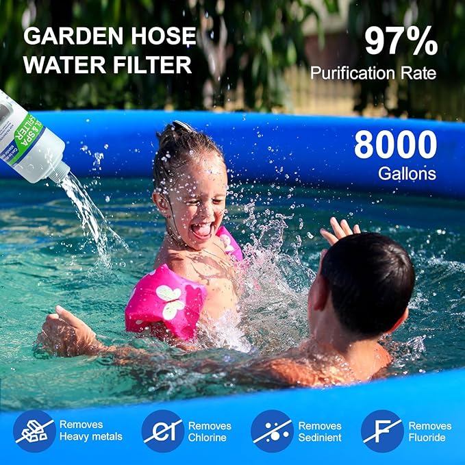 Garden Hose Filter for Filling Hot Tub/Pool/Spa, Greatly Reduces Sediment, Chlorine, Heavy Metals and Odors, Standard 3/4" Garden Hose Thread, Hose Filter, Up to 8,000 Gallons (2 Pack)