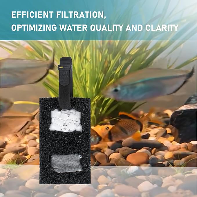 Aquarium Filter Replacement Set for Fluval SPEC, EVO and Flex Series, Three Stage Filtration Includes 2 Foam Filter, 2 Carbon Filter Refills, 2 Ceramic Rings & 1 Filter Cord