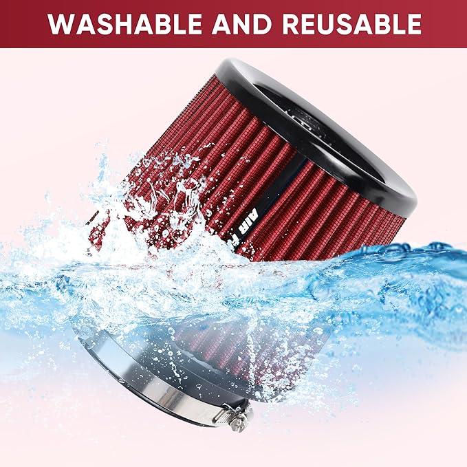 4 Inches Cold Air Intake Filter 3" or 3.5" or 4" High Performance Washable Clamp-On Replacement Cone Air Filter 3 in 1 Size Red