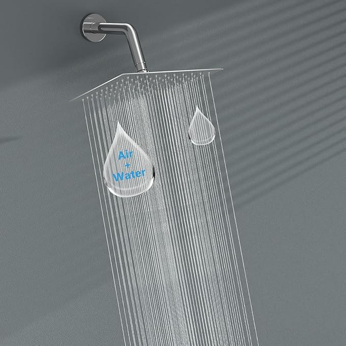 Lordear Rainfall Shower Head 6 Inch Solid Square Ultra Thin 304 Stainless Steel Polish Chrome Rain Setting Shower Heads,Waterfall Full Body Coverage with Silicone Nozzles