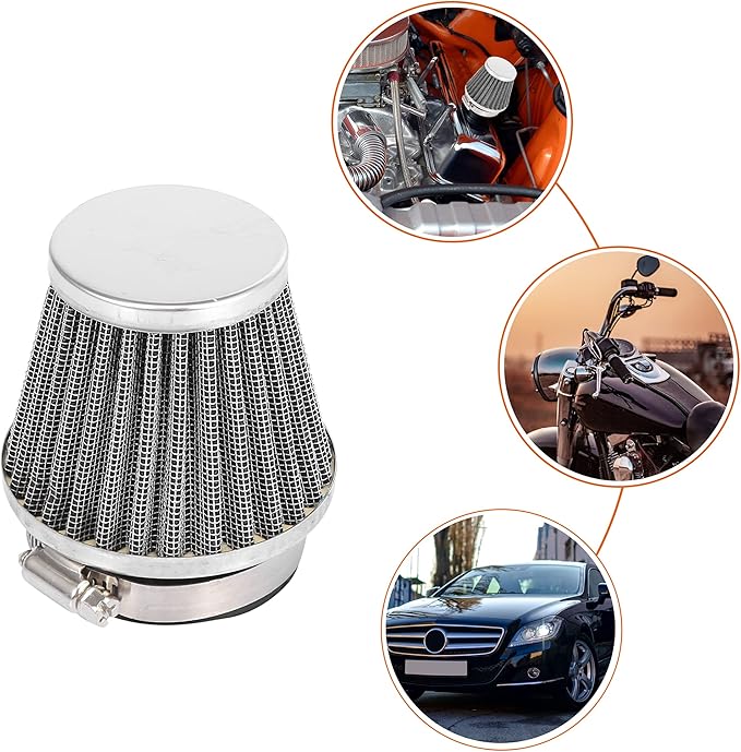 Motoforti 4pcs Universal 50mm Air Filter Cleaner Round Tapered Replacement for Motorcycle Black