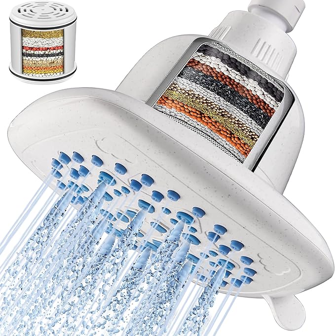 Cobbe Filtered Shower Head, 7 Modes High Pressure Shower Heads - 16 Stage Shower Head Filter for Hard Water for Remove Chlorine and Harmful Substances (Ivory White, 6 Inch Square)