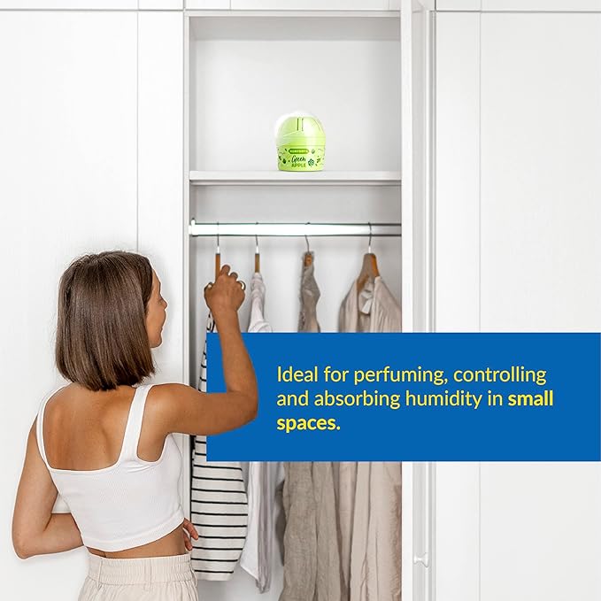 HUMYDRY® - Pack of 12 Mini Units - Dehumidifier and Air Freshener - 2.6 oz - Moisture Absorbers - Prevents bad odors - Green Apple Scent - For small spaces