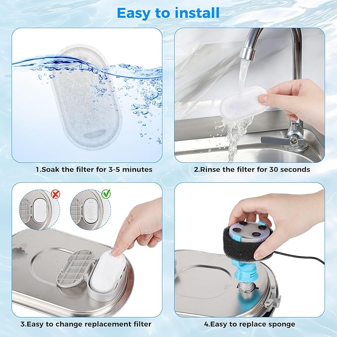 15+15 Pack Pet Water Fountain Filters, Cat Water Fountain Filters Replacement for Dog/Cat Fountain Stainless Steel 108oz/3.2L& 67oz/2L, 7 Months Set to Keep Drinking Fresh