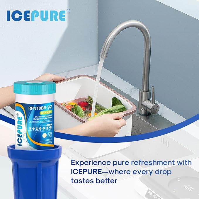 ICEPURE 5 Micron 10" x 4.5" RFN10BB-SZ Whole House Iron & Manganese Reduce Water Filter Replacement for FM15B, WD-WF10F, RFFE10-BB, 10-Inch, 1 Pack