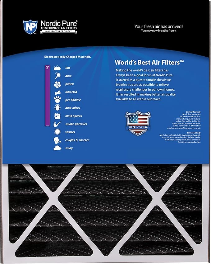 Nordic Pure 20x25x5 (Actual Size: 19 3/4 x 24 1/4 x 4 7/8) Air Bear Replacement Pure Carbon Odor Reduction Merv 8 Air Filter 4 PK