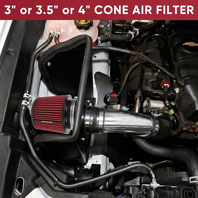 4 Inches Cold Air Intake Filter 3" or 3.5" or 4" High Performance Washable Clamp-On Replacement Cone Air Filter 3 in 1 Size Red