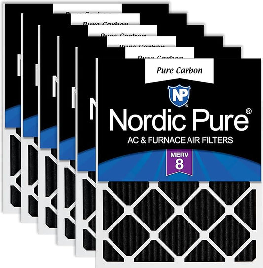 Nordic Pure 20x20x1 (19 1/2 x 19 1/2 x 3/4) Pure Carbon Pleated Odor Reduction Furnace Air Filters 6 Pack