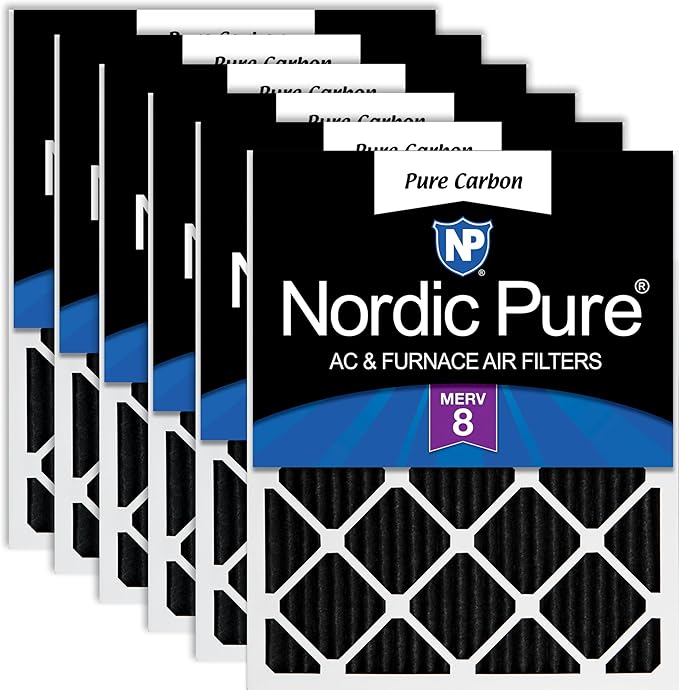 Nordic Pure 16x20x1 (15 1/2 x 19 1/2 x 3/4) Pure Carbon Pleated Odor Reduction Furnace Air Filters 6 Pack