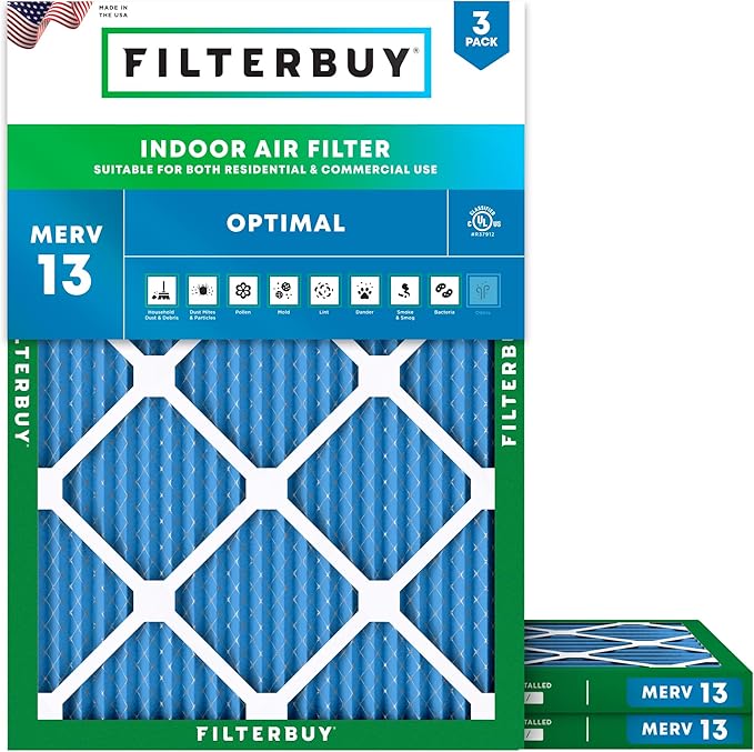 Filterbuy 19x20x1 Air Filter MERV 13 (MPR 1900) Health Defense Replacement (3-Pack), Electrostatic Pleated HVAC AC Furnace Filters, Made in USA (Actual Size: 19.00 x 20.00 x 0.75)