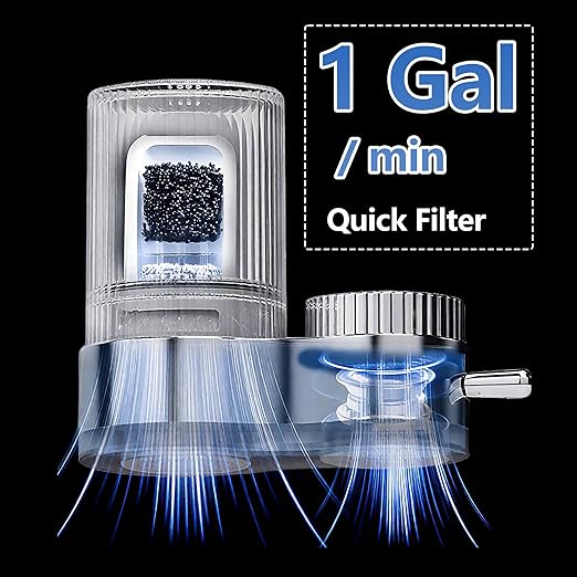 VYNTRA 7-Layer Faucet Water Filter, Kitchen Filter Water Faucet Element, 300 Gallons Activated Carbon Ceramic Filter Reduces Chlorine, Limescale, Heavy Metals,Bad Taste(2*Filter & 6*Adaptors) White