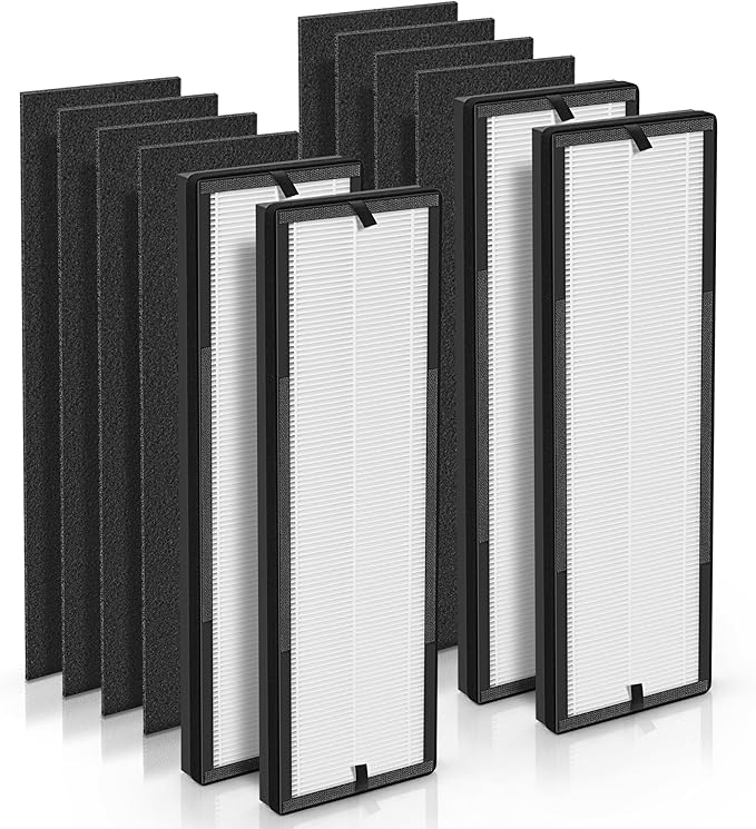 NEA120 Filter Compatible with Eureka Air Puri-Fier NEA120 and Toshiba Air Puri-Fier CAF-W36USW, 4 H13 Grade True HEPA (NEA-F1) Filter and 8 Activate Carbon (NEA-C1) Filters