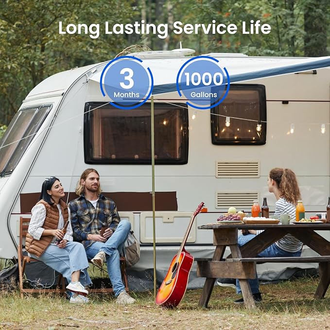 GLACIER FRESH RV/Marine Water Filter with 2 Flexible Hose Protector, Greatly Reduces Bad Taste, Odors, Chlorine and Sediment in Drinking Water, 4 Pack