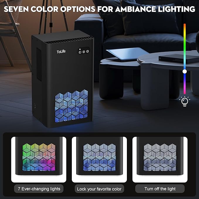 ToLife Dehumidifiers for Home, 1000 sq.ft Dehumidifier for Basement Bedroom Bathroom with 95 OZ Water Tank, Auto Shut Off 7 Colors LED Light, Black