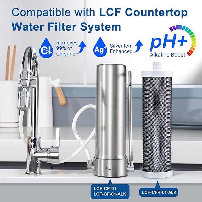 LCF Replacement Filter, Compatible with LCF-CF-01-ALK, Waterdrop Filter Replacement for WD-CTF-04 System, Replaces WD-CFF-02, 6+1-Stage, 𝐒𝐢𝐥𝐯𝐞𝐫 𝐈𝐨𝐧𝐬 Enhanced, 16,000 Gallons, 2-Pack