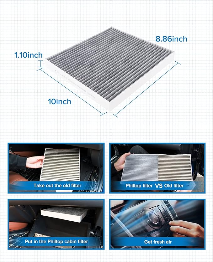 PHILTOP Cabin Air Filter, Replacement for CF12159, Sonata 2017-2019(Not for Sonata), Optima 2016-2020, Premium Cabin Filter with Activated Carbon