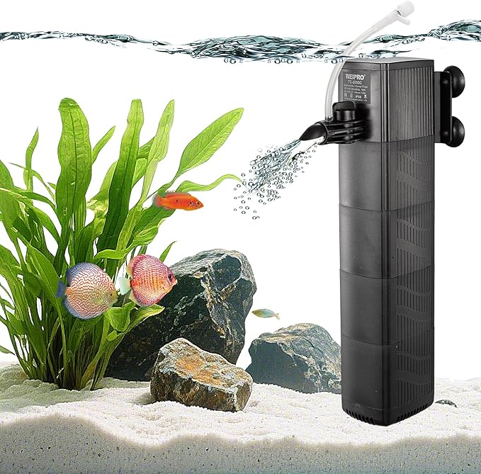 Internal Fish Tank Filter with 4-Stage Biochemical Sponge Filtration, 23W Adjustable Water Flow Submersible Aquarium Filter Pump for 80~120 Gal Freshwater or 50~70 Gal Saltwater, TC-3000C(370GPH)
