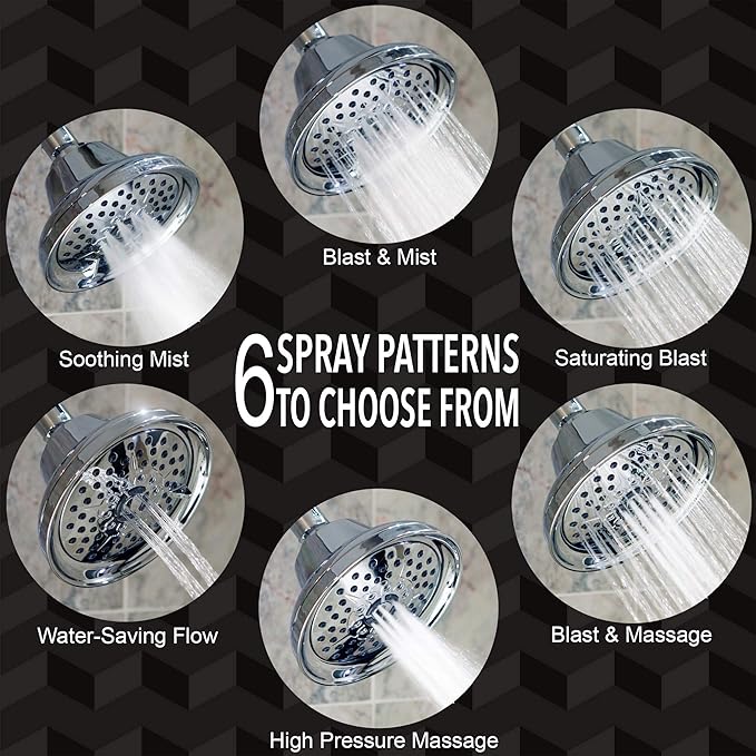 Massaging Shower Head High Pressure - Massage Rain Showerhead With Boosting Mist For Low Flow Showers And Adjustable Water Saving Nozzle, 1.8 GPM - Chrome & California Certified