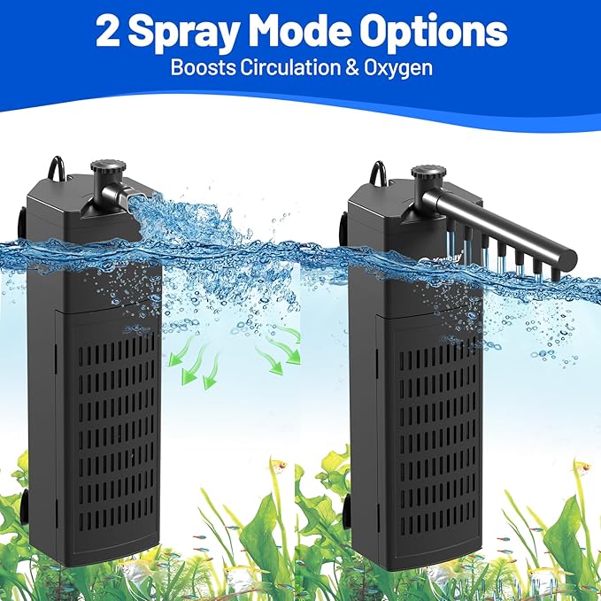 Aquarium Internal Filter for Up to 20 Gallons, Upgraded Fish Tank Filters with 4-Stage Filtration Trio, Adjustable Water Flow, Quiet Corner Filters for Fish Turtle Shrimp Tank, 130GPH, 9.8W
