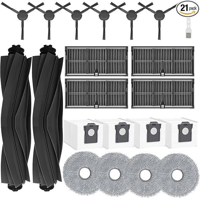 Accessories Kit for Dreame L10s Pro Ultra Heat / L10s Ultra Gen 2 / X30 Ultra Robot Vacuum, 2 Main Brushes, 4 HEPA Filters, 4 Mop Pads, 4 Vacuum Bags, 6 Side Brushes, 1 Cleaning Brush