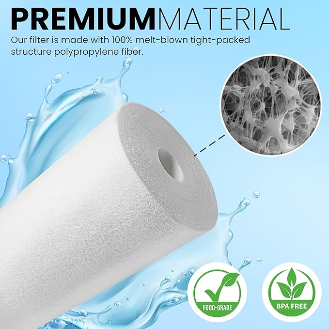 4.5 x 10 inch Sediment Filter - 5 Micron Melt-Blown Polypropylene Whole House Water Filter Cartridge. Compatible with Pentek, Culligan, GE, Whirlpool, and more!