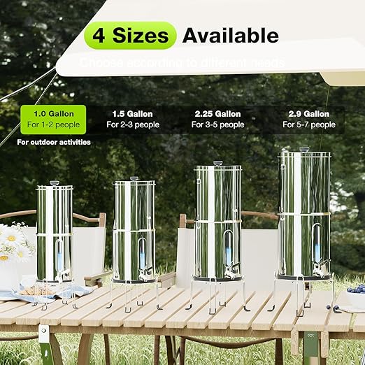 Purewell 1.0 Gallon Portable Gravity Water Filter System, 3-Stage 0.01μm Ultra-Filtration Countertop System with Water Level Window and Stand, Reduce 99% Chlorine, for Camping, RVing, Home (PW-1G-K)