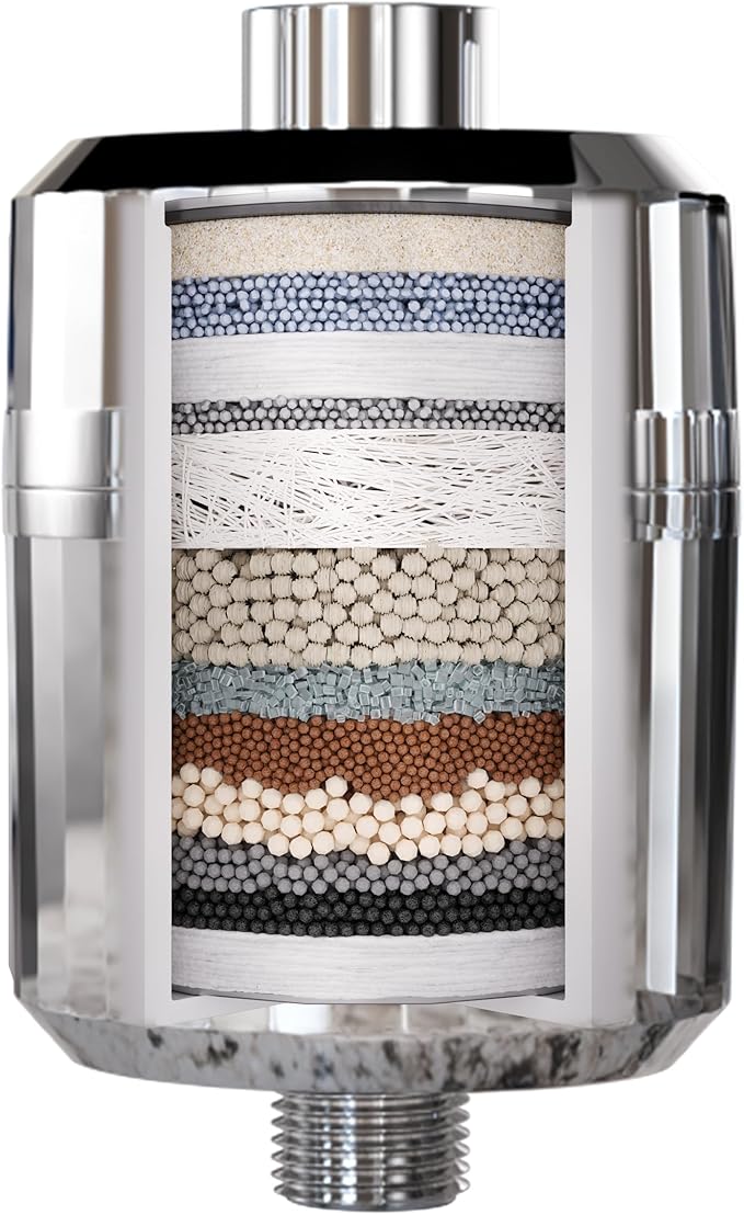 EVERGLOW High-Output Shower Filter, 100% Removes Chlorine, Moisturizes Dry Itchy Skin, Skin and Hair, Helps with Dandruff, Eczema and Vitamin C Infused and Water Softener, 4.7” - Chrome