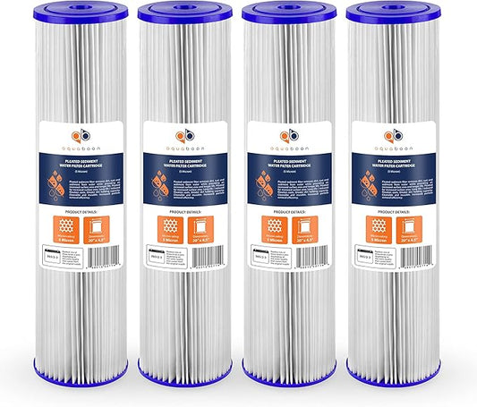 Aquaboon 20 Inch Whole House Pleated Water Sediment Filter Replacement 5 Micron Water Filter Cartridge Compatible with ECP5-20BB, SPC-45-2005, 4-Pack