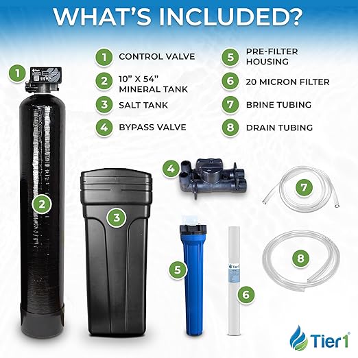 Tier1 Whole House Water Softener System 48,000 Grain High Efficiency with Sediment Pre-Filter | Pre-Filled Mineral Tank with 1.5 Cubic feet of Cation Resin | Home Water Filtration System
