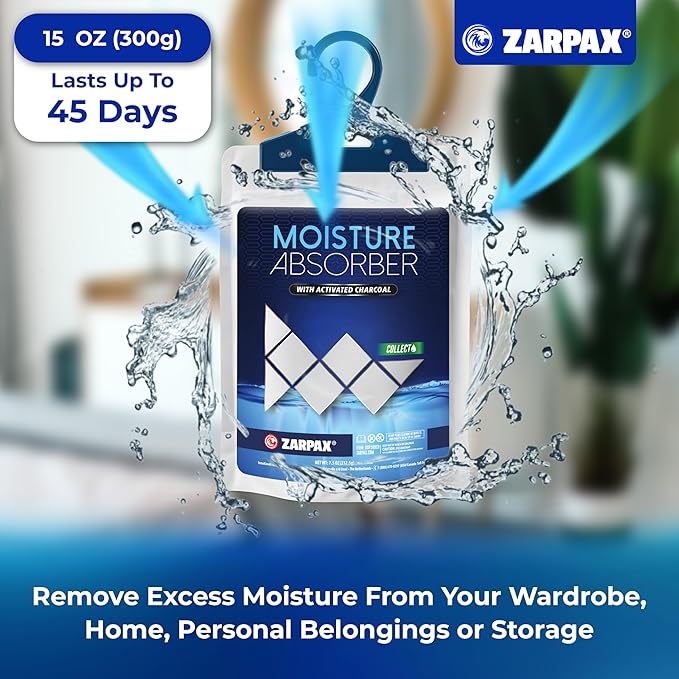 Moisture Absorber Sachets Activated Charcoal 7.5 oz/212g - Remove Excess Moisture In Air & Odor - Desiccant Dehumidifier for Closet, Drawer, Storage - Dampness & Humidity Control - Set of 20