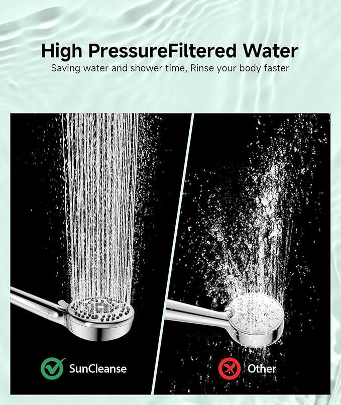 SunCleanse Filtered Shower Head with Handheld, 9-Spray Setting Detachable Showerhead with Filters, Shower Head for Hard Water - Filtered Chlorine, Improve Skin and Hair Texture, Chrome