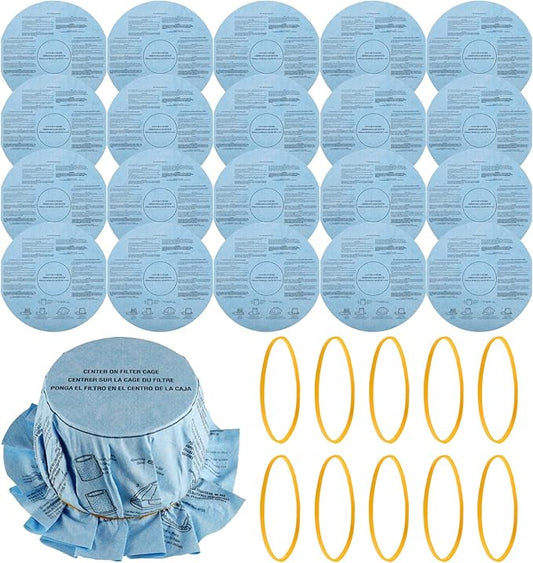Reusable Wet Dry Vac Filter VF2002 Dry Disc Vacuum Filters for Most 5 Gallon and Larger Shop Vac Branded Wet/Dry Vacuum Cleaners(pack of 20pcs Disc Filters 10pcs Retaining Bands)